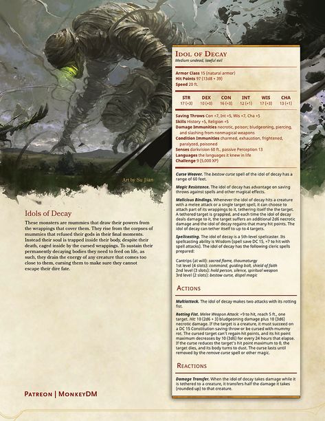 Idol of Decay - A D&D 5e Vicious Mummy That Feeds on Life Curse Spells, D D Monsters, Dnd Monsters, The Mummy, D&d Dungeons And Dragons, Dungeons And Dragons Homebrew, Modern Fantasy, Dungeon Master, Tabletop Rpg