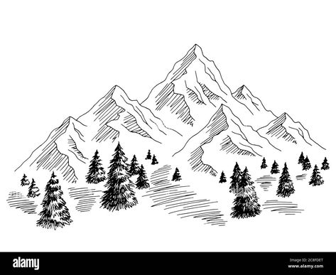 Pencil Drawing Background, Ski Background, Hills Drawing, Mountain Range Drawing, Black White Landscape, Mountain Sketch, Dog Paw Tattoo, Paw Tattoo, Nature Art Drawings