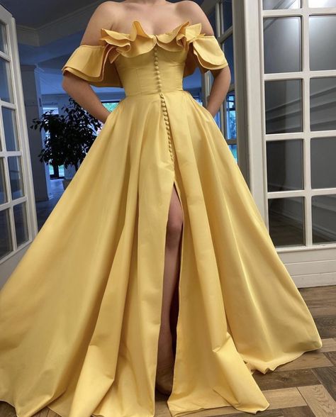 la femme dans l’art on Twitter: "Teuta Matoshi… " Yellow Gown, Prom Dresses Yellow, Prom Dresses With Pockets, Satin Evening Dresses, فستان سهرة, A Line Prom Dresses, Mode Inspo, Long Prom Dress, Formal Evening Dresses