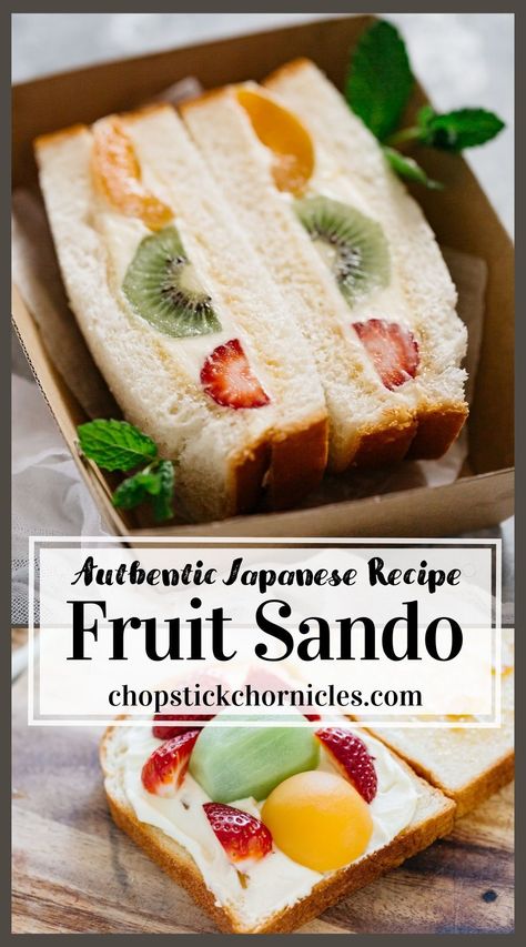 Japanese Fruit Sandwich Recipe, Japanese Fruit Sandwich, Fruit Sando, Japanese Sandwich, Asain Food, Sandwich Recipes Indian, Mascarpone Whipped Cream, Japanese Fruit, Dessert Sandwich