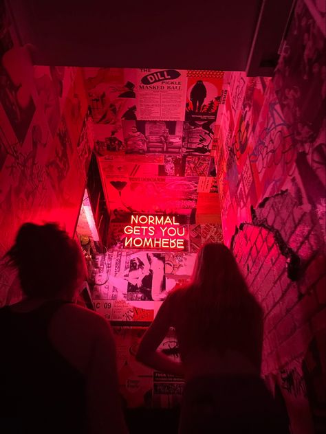 Normal Gets You Nowhere, Queer Bar Aesthetic, Gay Bar Aesthetic, Sports Bar Aesthetic, Night Market Aesthetic, Cool Bar Ideas, Mania Aesthetic, Club Neon Sign, Neon Sign Room