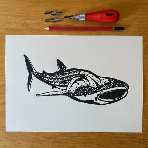 Plymouth Devon, Shark Art, Shark Print, Whale Shark, Ocean Lover, Stamp Making, Lino Print, Ocean Art, Linocut Prints