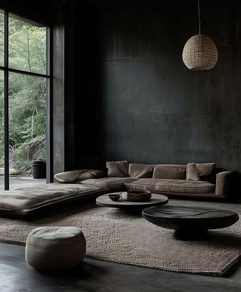 Kitty Wasabi | Wabi-Sabi Inspired Interior & DIY Homedecor | Cozy minimalistic Wabi-Sabi cave. Dream home design with warm earthy hues round organic shapes and the beautiful of nature. #wabisabi… | Instagram Dark Japandi Interiors, Modern Moody Living Room, Living Room Decor Ideas Rustic, Japandi Interiors Moodboard, Room Decor Ideas Rustic, Living Room Rustic Modern, Mexico City Apartment, Living Room Modern Rustic, Modern Rustic Living Room Ideas