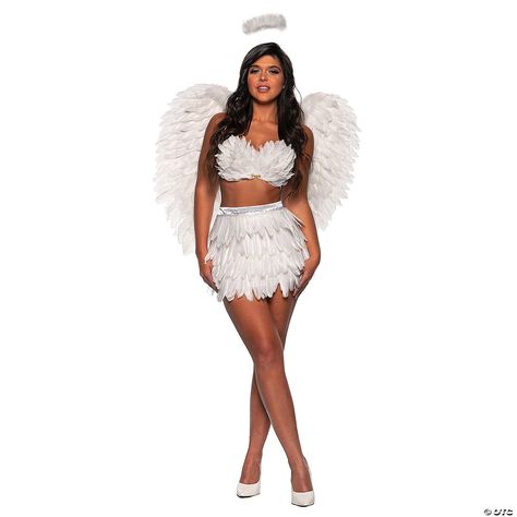 Real feather wings, one size fits most adults. Costume and halo not included. Feather Mini Skirt, Angel Feather, Angel Feathers, White Tutu, Feather Skirt, Ribbon Skirts, Angel Costume, Unique Costumes, Feather Wings