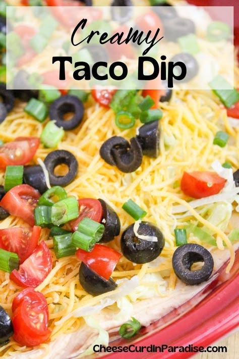 My Creamy Taco Dip is great for game day or whenever the urge to snack comes on. Made with seasoned cream cheese and sour cream to create a creamy base and topped with your favorite taco toppings to create a cold taco dip that is out of this world delicious. Added directions to taco meat or ground beef to make a delicious taco dip with meat too! Homemade Taco Dip Recipe, Creamy Taco Dip With Ground Beef, Cold Taco Dip With Cream Cheese, Cream Cheese Taco Dip Cold, Taco Dip No Sour Cream, Cream Cheese Sour Cream Taco Dip, Taco Dip With Sour Cream, Cold Taco Dip With Sour Cream, Baked Taco Dip