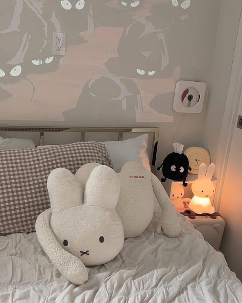 White Miffy Aesthetic, Miffy Furniture, Bunny Room Aesthetic, Miffy Room Aesthetic, Miffy Room Decor, Miffy Pillow, Miffy Bedroom, Beige Room Aesthetic, Miffy Room