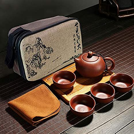 AmazonSmile | Goodbag Yixing Ceramic Teapot Chinese/Japanese Kungfu Teapot Purple Clay Teapot Travel Tea Set Porcelain Teapot, Teacups, Wooden Tea Tray, Portable Travel Bag: Tea Sets Tee Kunst, طقم شاي, Retro Texture, Chinese Tea Set, Chinese Tea Ceremony, Old Pottery, Tea Maker, Tea Tins, Cup Tea