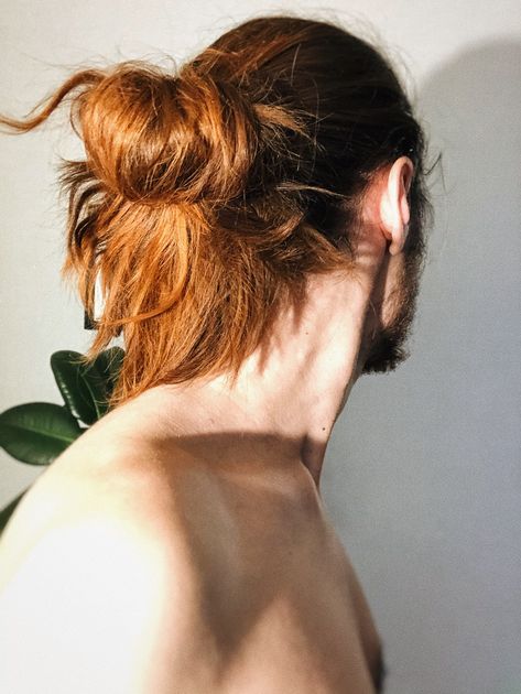 Ginger Hair Man Aesthetic, Long Red Hair Man Aesthetic, Ginger Bun Hair, Black Redhead Men, Ginger Man Aesthetic Faceless, Man Bun Aesthetic Faceless, Man Long Red Hair, Long Haired Ginger Men, Ginger Long Hair Men