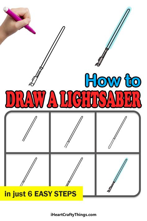 How To Draw A Lightsaber, Lightsaber Drawing, 9 Film, Draw Art, Drawings Simple, Easy Drawing, Cute Easy Drawings, Step By Step Guide, Lightsaber