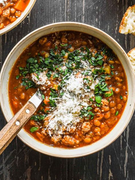 Ground Turkey Lentil Soup, Turkey Lentil Soup, Dinner This Week, Fall Dinner, Lentil Soup, Ground Turkey, Crushed Tomatoes, Easy Weeknight Meals, Weeknight Meals