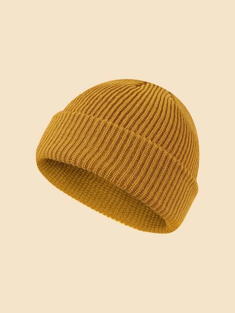 Solid Cuff Beanie | SHEIN Yellow Beanie, Fabric Crown, Boys Beanie, Mens Beanie Hats, Men's Beanies, Yellow Hat, Winter Hats Beanie, Women's Beanie, Hat For Man