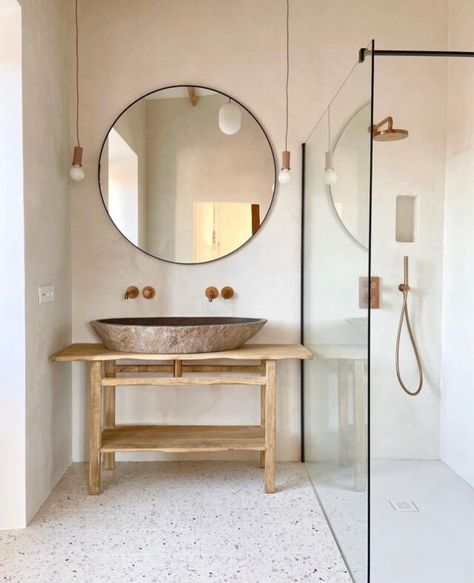 Mineral Fox - Grounded in Nature & Inspired by Tradition Concrete Bathroom, Deco Bathroom, Bad Inspiration, Basement Bathroom, House Inspo, Bathroom Inspiration, Bathroom Interior Design, Tulum, Bathroom Interior