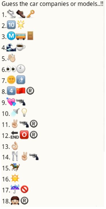 Guess these Car Companies from Whatspp Emoticons Guess The Emoji Answers, Pencil Games, Emoji Answers, Quiz Ideas, Quiz Disney, Car Quiz, Teen Slang, Guess The Logo, Guess The Emoji