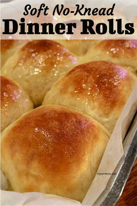 Need a perfect dinner roll recipe? No need to knead! This soft, no knead, dinner roll recipe is your ticket to fluffy, buttery, old-fashioned yeast rolls. Even better, they taste just as delicious the next day! Sprinkle on some love and watch as they turn golden brown in the oven. Now, who's ready to bake? #LoveToBake #SoftRolls #EasyYeastRolls #SoftNoKneadDinnerRolls #DinnerRollsRecipe #OldFashionedSoftButteryYeastRolls #myturnforus Quick Rolls Recipe, No Knead Dinner Rolls, Dinner Rolls Recipe Homemade, Easy Yeast Rolls, Dinner Roll Recipe, Dinner Rolls Easy, Homemade Yeast Rolls, Yeast Rolls Recipe, No Yeast Dinner Rolls