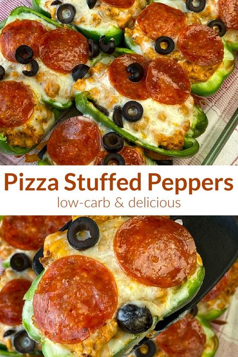 Collage of pizza stuffed bell peppers with pepperoni, olives and text in the middle. Pizza Stuffed Peppers, Pepper Recipes Healthy, Bell Pepper Recipe, Chicken Chicken Recipes, Stuffed Bell Pepper, Pepper Recipe, Supreme Pizza, Bell Pepper Recipes, Healthy Recipes For Diabetics