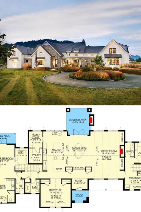 4000 Sq Ft House Plans, Modern Farmhouse House Plans, Farmhouse Blueprints, Farmhouse House Plans, Large House Plans, House Plans 2 Story, Modern Farmhouse Floorplan, 6 Bedroom House Plans, Farmhouse Floor Plans