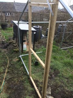 Building The New Chicken Run: Door frame How To Build A Chicken Coop Door, Chicken Run Door, Diy Metal Roof, Metal Chicken Run, Building A Chicken Run, Automatic Door Opener, Wood Door Frame, Chicken Pen, Chicken Run