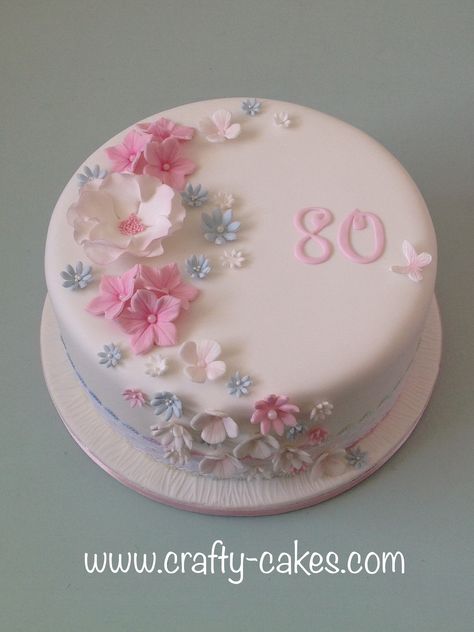 Simple Fondant Decorations, Pastel Wedding Cake Flowers, Birthday Cake With Fondant Flowers, Fondant Flowers On Cake, Flower Cake Fondant, Pink Cake Designs Birthday, 80 Birthday Cake Woman, 77 Birthday Cake, Cascading Flower Cake