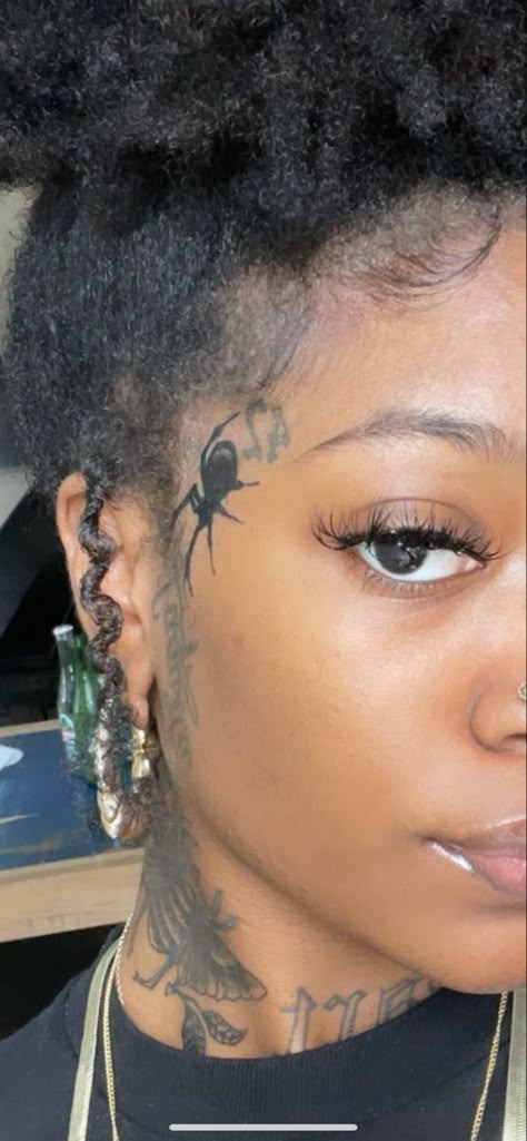 Face Tattoos For Black Women, Tattoo By Eye On Face, Side Of The Face Tattoo, Face Tats For Women Under Eye, Simple Face Tats, Cheekbone Tattoos Women, Cute Face Tats For Women, Eye Tattoo Ideas Black Women, Cute Small Face Tattoos