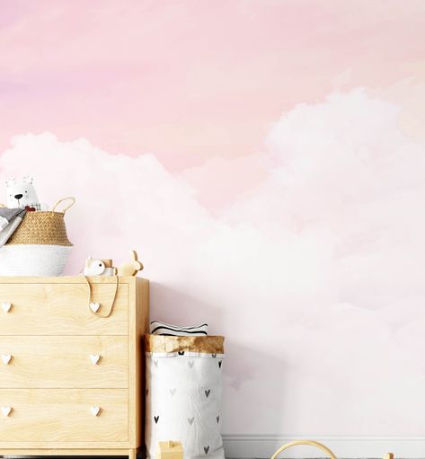 Sunset Skies Wallpaper Mural - Olive et Oriel Baby Nursery Murals, Skies Wallpaper, Sunset Skies, Gender Neutral Style, Clouds Nursery, Wallpaper Interior, Latest Wallpapers, Wallpaper Trends, Sunset Wallpaper