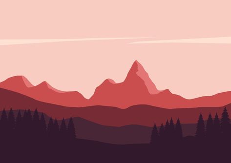 Flat Landscape Illustration, Mountains Illustration, Flat Landscape, Landscape With Mountains, Mountain Illustration, Minimalist Landscape, Tree Saw, Cityscape Photos, Landscape Illustration