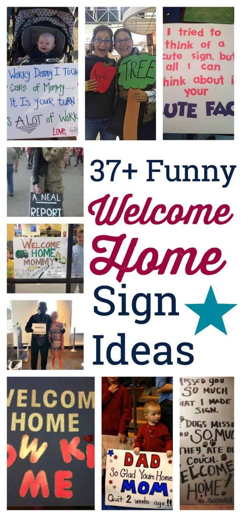 37 funny welcome home sign ideas! #welcomehomesign #homecomingsign #homecomingbannerideas #militaryhomecoming #militarykids #servicememberhomecoming #deployment #militarydeployment Welcome Home Mom Ideas, Welcome Home Army Signs, Welcome Home Deployment Ideas, Welcome Ideas Decoration At Home, Welcome Home Signs Diy Poster Airport, Funny Deployment Homecoming Signs, Welcome Home Diy Ideas, Welcome Home Military Signs, Army Welcome Home Signs