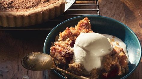 Butterscotch Pecan Tart with Scotch-Spiked Whipped Cream Recipe | Bon Appetit Hairy Bikers Recipes, Pecan Tart, Cake Mix Hacks, Almond Crumble, Pear Almond, Gluten Free Cake Mixes, Bon Appetit Recipes, Canned Blueberries, Sunday Dinner Ideas