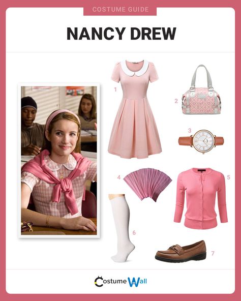 The best costume guide for dressing up like Nancy Drew. Cosplay the character played by Emma Roberts in the film based on the book series. Dressing Like Characters, Book Character Cosplay, Book Character Dress Up Ideas, Book Characters Costumes, Nancy Drew Costume, Nancy Drew Style, Book Parade, Book Characters Dress Up, Darling Charming