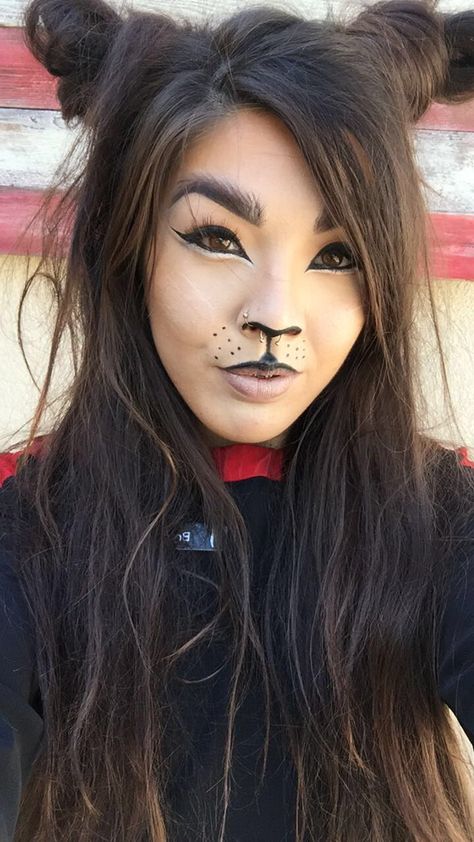 Lion makeup! Squirrel Face Makeup, Chickmunk Make Up, Squirrel Makeup Halloween, Brown Bear Makeup, Chipmunk Nose Makeup, Simple Wolf Makeup, Chipmunks Makeup, Bear Face Makeup, Panda Makeup Halloween