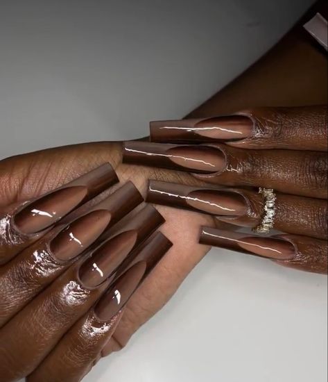 Brown Stilleto Nails Design, Brown Pedicure, Brown Stilleto Nails Long, Fall Stiletto Nails Design Brown, Xl Long Acrylic Nails Brown, Brown Xl Nails, Goddess Braids Natural Hair, Solid Color Acrylic Nails, Pointy Nail Designs