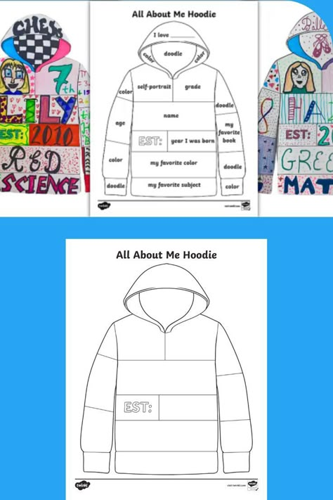 All About Me Tshirt, All About Me Hoodie, All About Me Template, Back To School Art Activity, Classroom Icebreakers, Pe Board, Hoodie Template, Kindness Lessons, Elementary Stem Activities