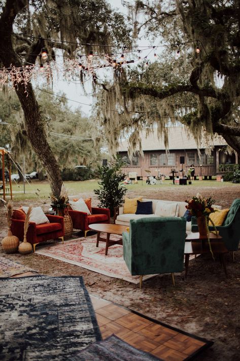 Boho Ocala Campground Wedding - Plan It Events - Orlando Wedding Planner | Jewel Boho wedding lounge | Tyler Branch Photography | www.planitcfl.com/blog Outdoor Wedding Lounge, Branch Photography, Boho Outdoor Wedding, Campground Wedding, Wedding Lounge, Boho Outdoor, Wedding Plan, Future Wedding Plans, Salou