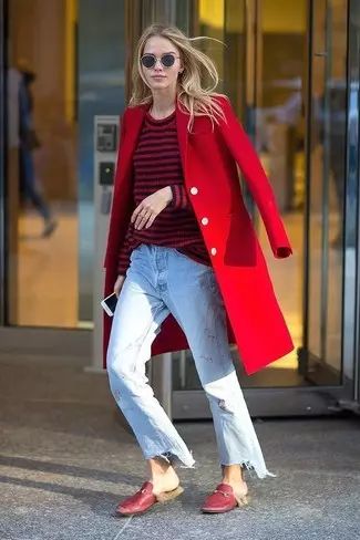 Burgundy Loafers Outfits For Women (40 ideas & outfits) | Lookastic Burgundy Loafers Outfit, Red Boots Outfit, Loafers Outfits, Burgundy Loafers, Red Loafers, Red Boots, Outfits For Women, Boots Outfit, How To Style