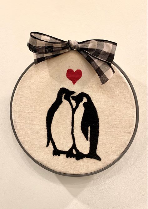 Penguin Embroidery Pattern, Handkerchief Ideas, Penguin Embroidery, Penguin Love, Embroidery Projects, Penguins, Embroidery Patterns, Hand Embroidery, Embroidery Designs