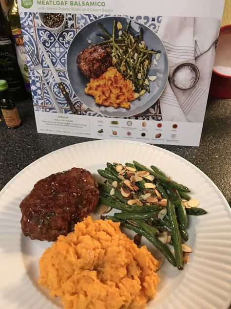 Hello Fresh Meatloaf Recipe, Ground Beef Hello Fresh Recipes, Hello Fresh Recipes Cards Beef, Hello Fresh Meatloaf, Balsamic Meatloaf, Baking Night, Individual Meatloaf, Hellofresh Balsamic Chicken, Meatloaf Patties