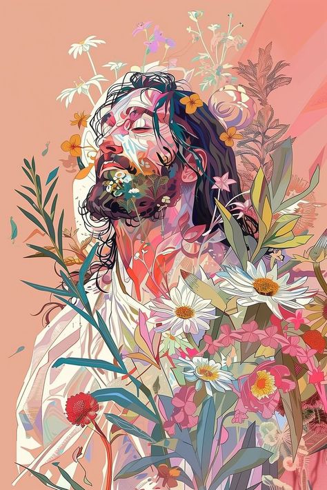 Experience the divine connection between Jesus and the natural world with this exquisite Jesus illustration. Surrounded by flowers, Jesus is depicted with eyes closed, savoring the beauty of creation. This unique piece of Jesus art is a must-have addition to any Christian painting enthusiast’s gallery. If you like the work, please leave a heart and it will soon appear in my Etsy shop. Connection With Nature, Jesus Painting, Art Christian, Eyes Closed, Jesus Art, Jesus Is, In Bloom, Jesus, Art