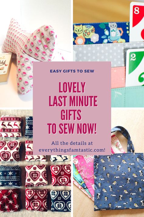 Are you in a time crunch & need to sew a last minute gift in a hurry? Don't worry, I've got the perfect solution for you! I've put together an easy to follow guide of DIY last minute gift ideas that you can sew fast. Best of all, these handmade gifts are loved by everyone & an eco-friendly way to use up fabric scraps in your stash. Follow the link & start sewing your last minute gifts now! | gifts for him | gifts for her | gift for kids | easy gifts to sew | #giftideas #diychristmas #sewing Sewing Crafts For Christmas Gifts, Gifts For Men To Sew, Gift Ideas To Sew For Women, Diy Easy Sewing Gifts, Best Friend Sewing Gifts, Quick Easy Gifts To Make, Christmas Fabric Gifts To Make, Useful Sewn Gifts, Sew Stocking Stuffers