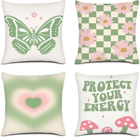 Sage Green and Pink Throw Pillow Covers Danish Pastel Aesthetic Decorative Pillowcase Set of 4 Trendy preppy Square Cushion Case for Teens Girls College Dorm Living Room Bedroom Home Decor 18×18 Inch Sage Room Decor Aesthetic, Teen Girl Bed, College Dorm Living Room, Plaid Living Room, Trendy Pillows, Sage Green And Pink, Pink Dorm Rooms, Green Room Decor