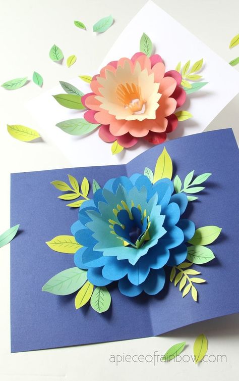 Easy DIY Happy Mother's Day card with beautiful big pop up flower: tutorial, video & free printable templates for handmade version & Cricut print and cut! - A Piece of Rainbow #diy #crafts #crafting #papercraft #papercrafts #greetingcard #valentinesday #birthday #mothersday #flower #cricut #cricutmaker #cricutcrafts Diy Flower Card, Birthday Craft Ideas, Flower Cricut, Pop Up Flower Cards, Pop Up Flower, Cricut Print And Cut, Rainbow Diy, Folding Origami, Happy Mother's Day Card