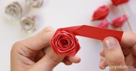 C�mo hacer rosas enrollando una tira de papel (quilling) Easy Origami Flower, Paper Projects Diy, Paper Roses Diy, Diy Fleur, How To Make Rose, Rose Crafts, Origami Rose, Easy Paper Flowers, Paper Flower Crafts