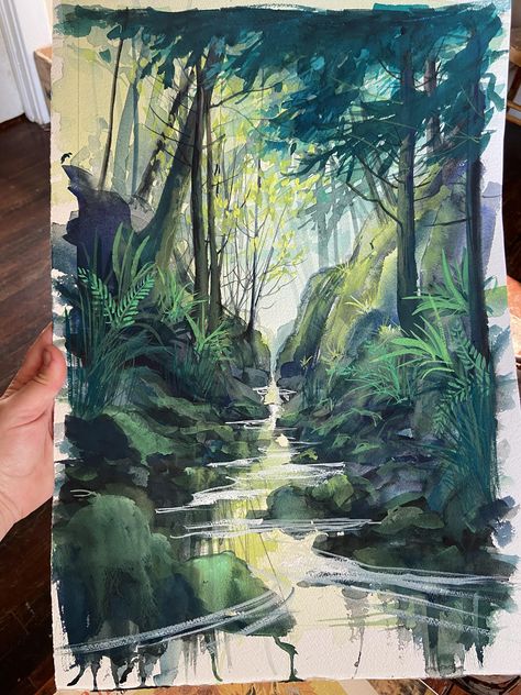 Nature Gouache, Fantasy Watercolor, Watercolor Nature, Give And Receive, Watercolor Gouache, Afternoon Light, A Place For Everything, The Gorge, Gouache Illustrations