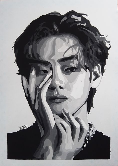 Espero que les guste mi trabajo🥰, espero sus comentarios que me ayudaran a seguir mejorando 💗 Bts Painting Ideas On Canvas, Taehyung Watercolor, Taehyung Painting, Bts Painting Ideas, Bts V Drawing, V Portrait, V Sketch, Bts Painting, V Painting