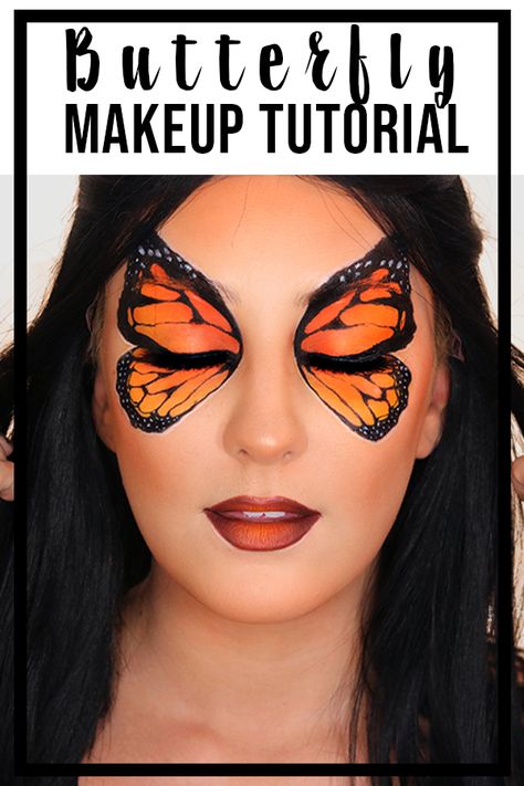 Monarch Butterfly Costume Make Up, Butterfly Witch Costume, Monarch Face Paint, Monarch Butterfly Eye Makeup, Monarch Butterfly Makeup Halloween, Butterfly Makeup Look Easy, Butterfly Face Paint Easy Step By Step, Butterfly Eye Makeup Tutorial, Butterfly Custome Halloween