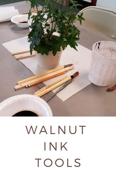 Walnut ink tools and techniques for drawing a variety of effects. Walnut Ink Recipe, Black Walnut Ink How To Make, Making Ink From Plants, Walnut Harvesting, Tapping Black Walnut Trees, Walnut Ink, Vincent Van Gogh, Ink Drawing, Walnut