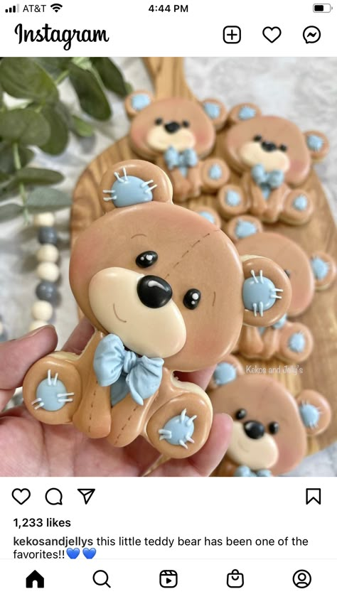 Teddy Cookie, Teddy Bear Cookies, Sugar Cookie Royal Icing, Bear Cookies, Sugar Cookie Designs, Teddy Bear Baby Shower, Fall Cookies, Baby Cookies, Sweet Cookies