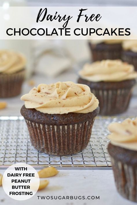 Dairy Free Icing Recipe, Dairy Free Chocolate Cupcakes, Vegan Chocolate Cupcake Recipe, Easy Chocolate Cupcake Recipe, Butter Cupcake Recipe, Dairy Free Cupcakes, Peanut Butter Frosting Recipe, Gluten Free Chocolate Cupcakes, Chocolate Cupcake Recipe