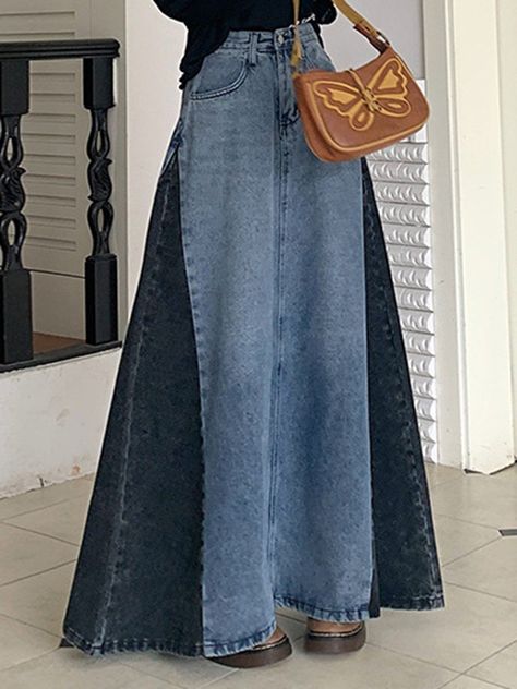 Upcycle Jeans Skirt, Diy Denim Skirt, Modest Casual Outfits, Modest Dresses Casual, Denim Ideas, Diy Skirt, Diy Fashion Clothing, Upcycle Jeans, Denim Diy