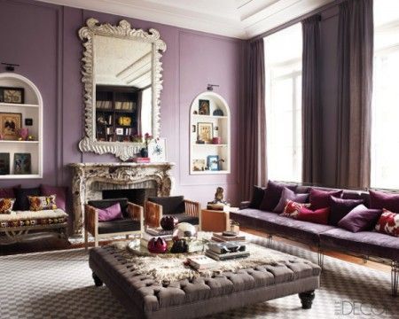 Day Twenty - Plum Sherwin Williams "Plum Dandy" SW 6284 #31daysofcolor #pappaspainting Elle Decor Living Room, Glamorous Living Room, Purple Living Room, Velvet Drapes, Purple Rooms, Design Del Prodotto, Decor Minimalist, Contemporary Living Room, A Living Room