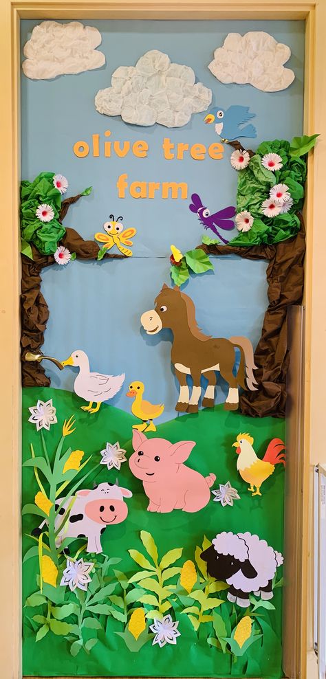 Animals Bulletin Board, Farm Animals Door Decorations Classroom, Farm Door Ideas For Classroom, Farm Themed Classroom Door, Farm Animal Door Decoration, Down On The Farm Bulletin Board, Welcome To Our Herd Bulletin Board, Farm Bulletin Board, Farm Classroom Theme Decor