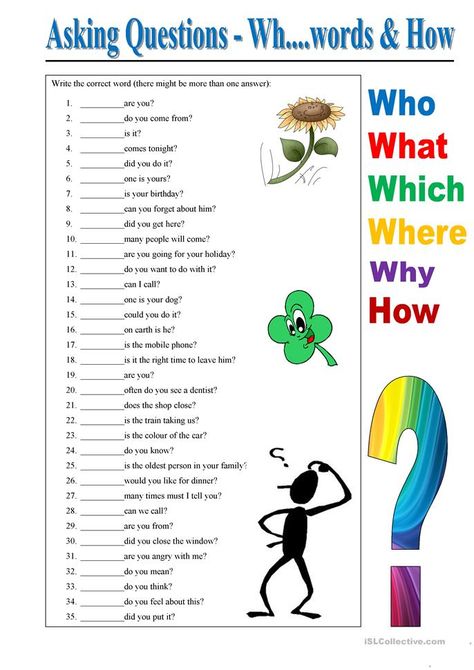 Asking Questions - English ESL Worksheets for distance learning and physical classrooms Teaching Verbs, Questions In English, English Worksheet, Teaching English Grammar, English Grammar Worksheets, Cue Cards, Wh Questions, English Worksheets For Kids, Asking Questions